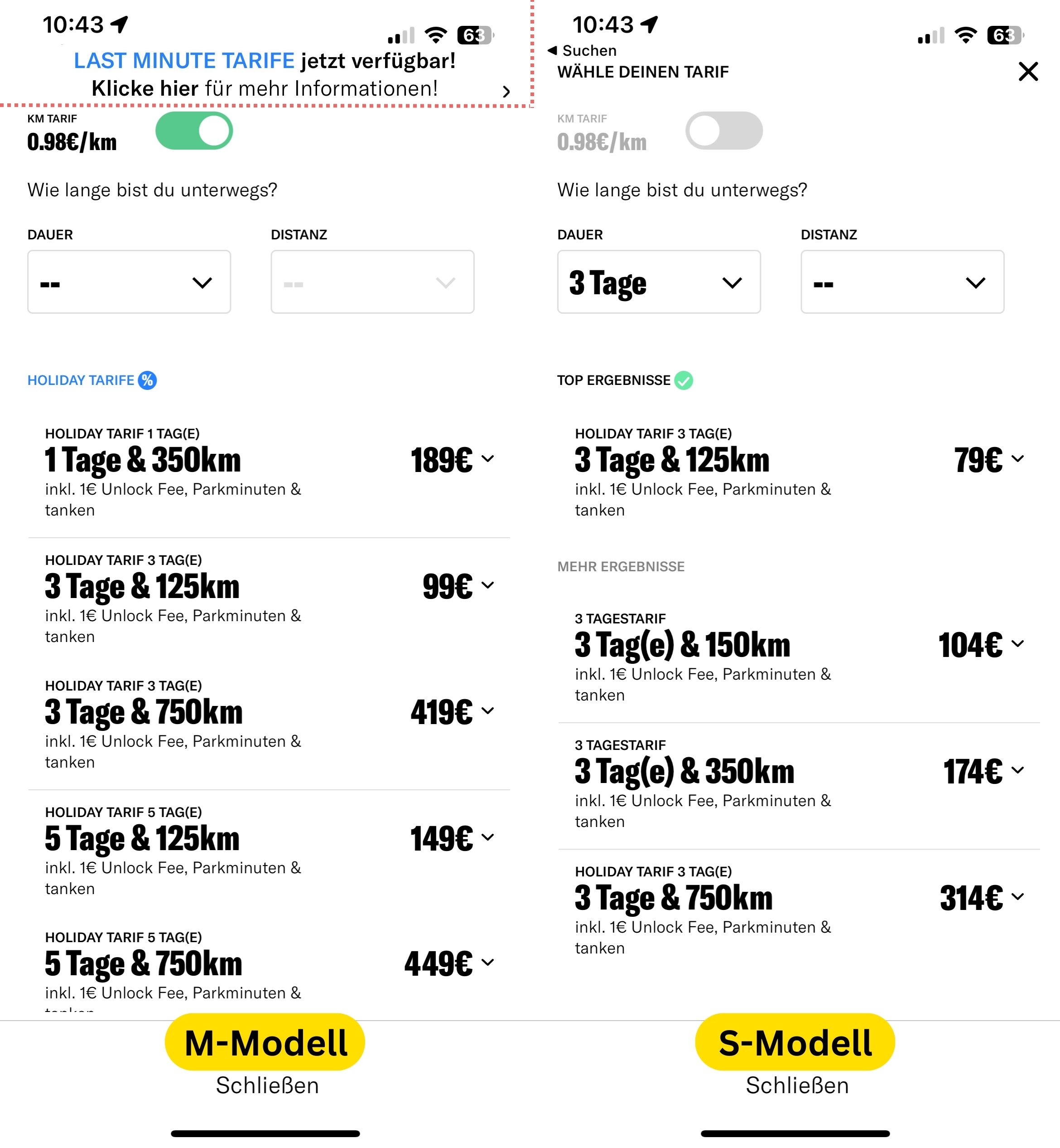 MILES Holiday tarif